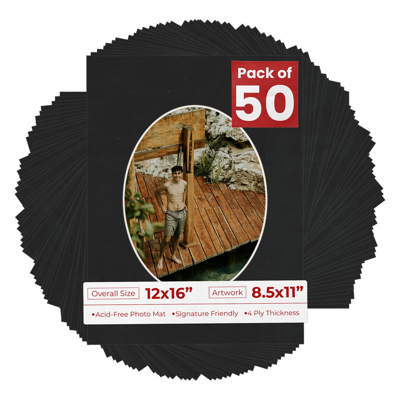 Black Suede Mat Board for 12x16 Frames - Oval Opening for 8.5x11 Photos